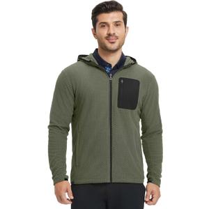 M MAELREG Fleece Hoodies Jacket Men Full Zip with 3 Zip Pockets Lightweight Soft Warm Hoodie for Golf Athletic Travel (Green)