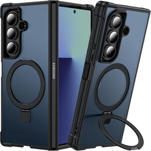 Magnetic Stand for Samsung Galaxy Z Fold 7 Case, [Fit for MagSafe] Upgraded Military Grade Drop-Proof Fold 7 Cases with Ring Holder Support Wireless Charging, Black