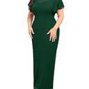 ZOMVA Plus Size Elegant Dress Leaf Lace Short Ruffle Sleeve Crew Neck Fitted Maxi Dresses Wedding Guest Cocktail Casual, Dark Green, 1X