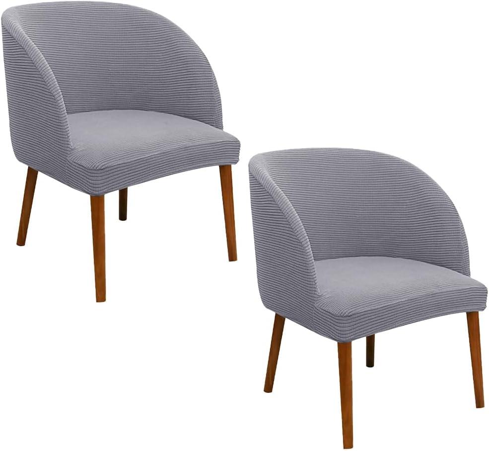 SZJIAHTM 2 Pcs Dining Chair Cover Armchair Wingback Round Curved Back Chair Cover Soft Stretch Mid Century Modern Accent Chair Slipcover for Kitchen Living Room (One Size, Grey)