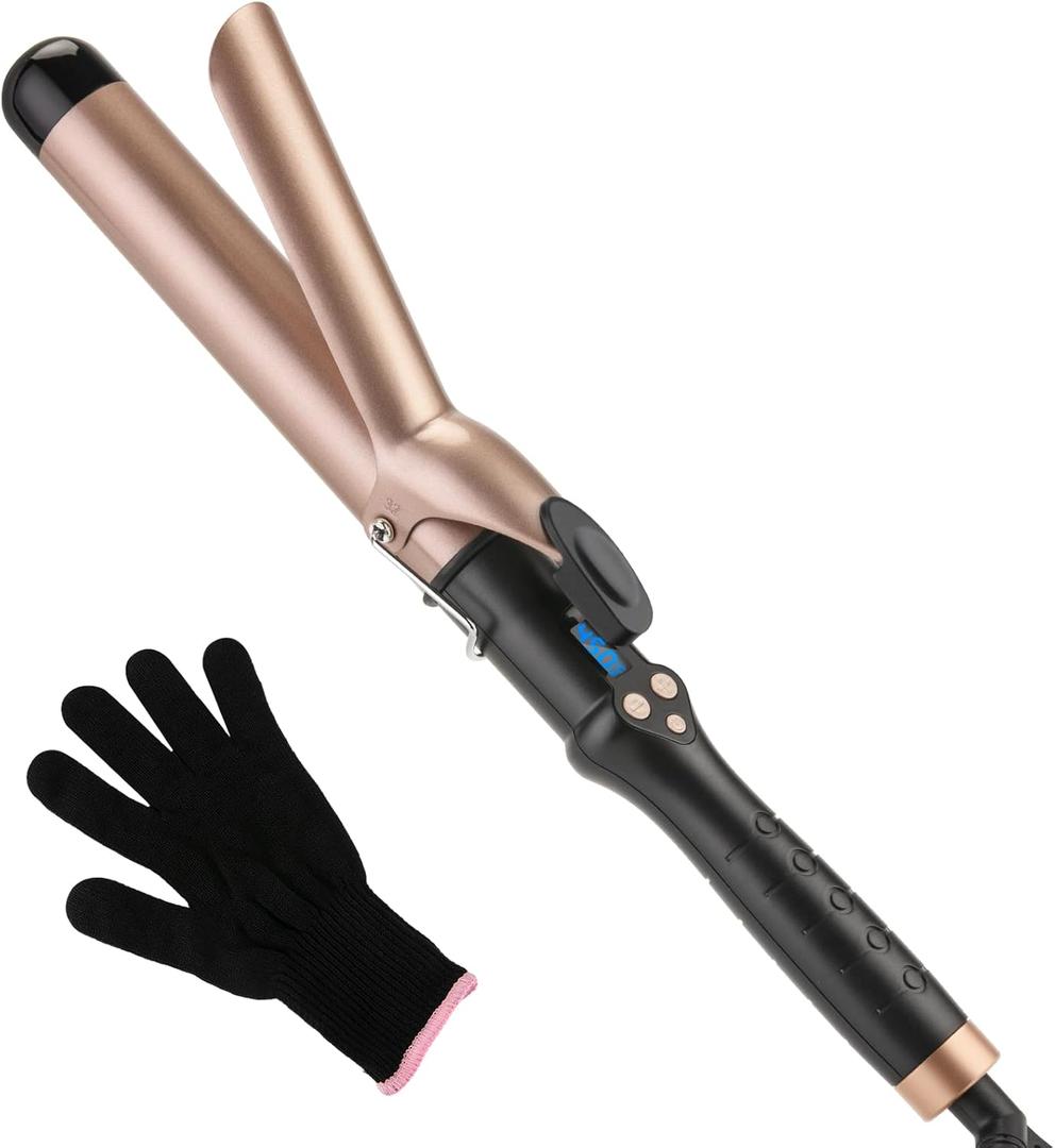 Curling Iron 1 1/4 Inch for Medium and Long Hair Professional Tourmaline Ceramic Barrel Curler with Clamp Dual Voltage Adjustable Temperature Long-Lasting Results Black