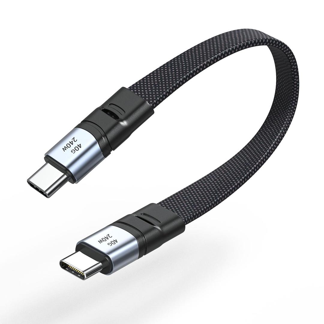 Short USB C Cable Flat 20CM/8inch, Thunderbolt 4 USB 4 Cable,TYPE-C C to C cable with 40Gbps Data Transfer 240W PD Fast Charging 8K@60Hz, Compatible for iPhone 15 Pro Max, External SSD, MacBookIpad (Straight)