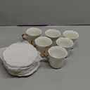 Brew To A Tea White Espresso Cups with Saucers, Set of 6 (3 oz), Porcelain Turkish Coffee Cup Set with Gold Trim Design & Gift Box, Dishwasher Safe