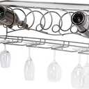 Oenophilia Wine Bar Wall Rack - Wall Mounted Wine Rack, Bottle and Stemware Glass Holder, Sturdy and Solid Metal Shelf across the Top for Liquor Storage, 10.5 x 27.5 x 9 inches