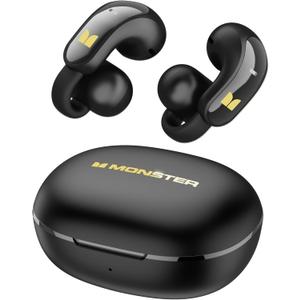 Monster Open Ear AC228 Wireless Headphones, Clip-On Earbuds, Adaptive Comfort, Immersive Audio, Bluetooth 6.0 Open Ear Earphones with ENC Clear Call, 30H Playtime, IPX5 Water Resistant, Black