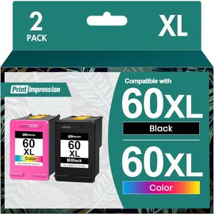 60XL Ink Cartridge Replacement for HP 60 Ink Cartridge Combo Pack Color and Black 60XL High Yield Work with PhotoSmart D110 C4780 C4680 C4795 Deskjet D2680 F2430 F4210 Envy 110 120 Printer (2 Pack)