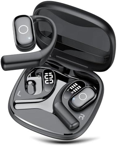 Open Ear Earbuds, Wireless Bluetooth 5.4 Ear Buds with Big Earhooks, 80H HD Stereo Sound Open Ear Headphones, Touch Control Earphones, IP7 Waterproof Earbuds for Workouts Running (Black)