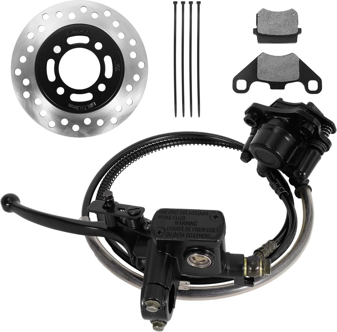 RUTU Brake Master Cylinder Caliper Left Hand Rear Mini Bike Brake Kit, 53" Brake Hose Brake Pads 160mm Disc Brake, Compatible with Kazuma Roketa BMS Taotao 50cc, 70cc, 90cc, 110cc, 125cc ATV, Black