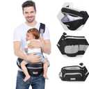 Baby Hip Carrier with Foldable Seat 180 Up-Down for Infant, Adjustable Straps Also as Waistband Extender, Huge Pockets, Ergonomic Waist Stool for Newborn to Toddlers Gift All-Seasons (Black)