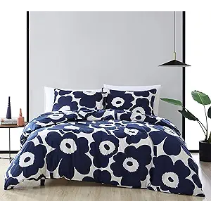Marimekko - King Duvet Cover Set, Cotton Bedding with Matching Shams & Button Closure, All Season Home Decor (Unikko Indigo, King)