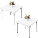 Wolkemer 2 Pack White Fitted Tablecloth 34x34 Inch Square Elastic Edges Table Cloth, Spandex Stretch Table Cover with Machine Washable Fabric for Wedding Party Picnic Dining Indoor Outdoor