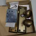 Mortise Lock Set for Interior Door, Vintage Antique Door Knobs with Lock and Skeleton Key, Old Door Knob Replacement Fits 1-3/8 in 1-3/4 in, Vintage Brass Finish