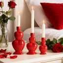 WDS WONDROUS Taper Candle Holder Set of 3 - Valentine's Day Candlestick Holders Wedding Decor, Red Heart Ceramic Candle Sticks Holders for Table Farmhouse Decor Romantic Housewarming Gift