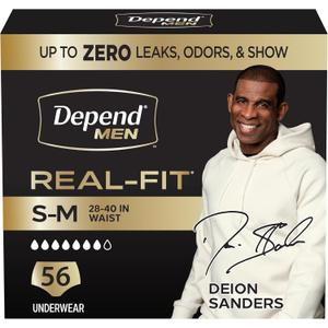 Depend Real Fit Adult Diapers, Incontinence Underwear for Men, Disposable, Maximum Absorbency, Small/Medium, Grey, 56 Count (2 Packs of 28) (Gray)