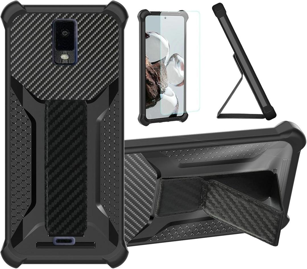 Bojioderf BLU VIEW3 Case Compatible for BLU View 3 Phone Case B140DL Cover [with Tempered Glass Screen Protector] Hybrid Case [Folding Support Magnetic] [Frosted Anti-Fingerprint] Black