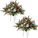 Teoytm Outdoor Urn Filler, Set of 2 Lighted Outdoor Christmas Tree, Battery Operated Christmas Porch Decorations for Driveway, Yard, Garden, Flower Beds