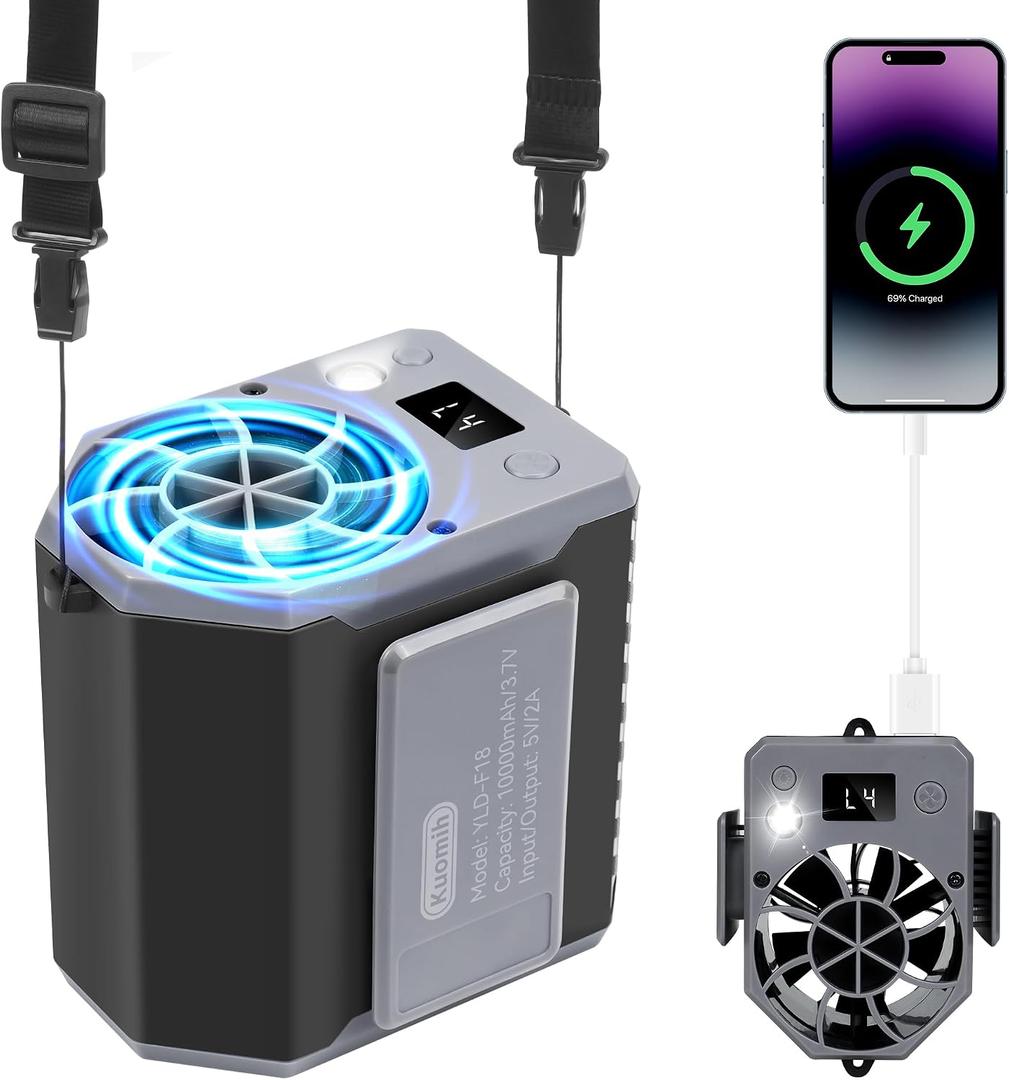 Portable Waist Fan, 10000mAh Rechargeable Waist Belt Clip Fan, 10000RPM 4 Speeds, 24H Working Time, Hands-Free Wearable Design for Outdoor Workers, Camping, Hiking
