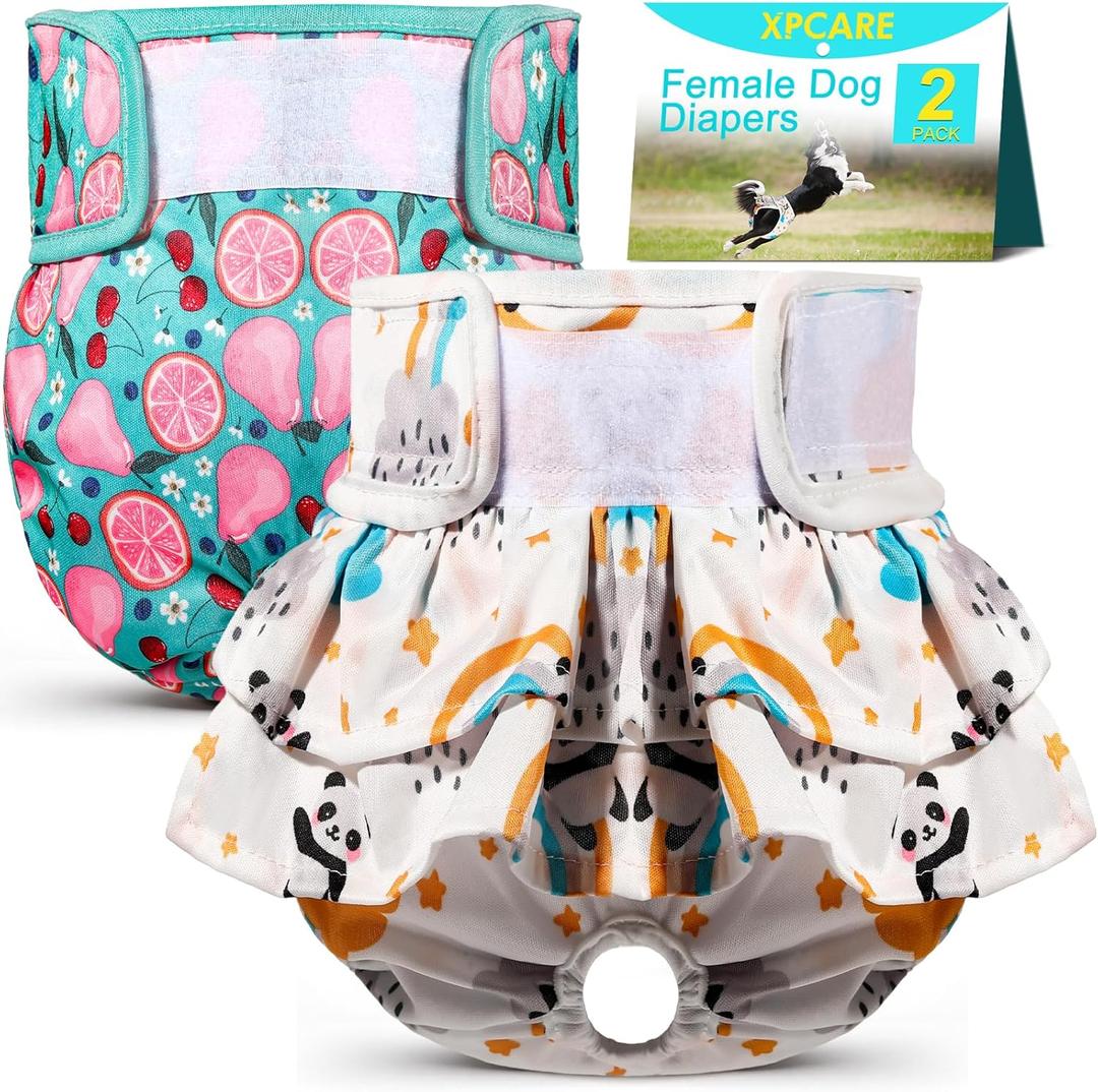 XPCARE Reusable Dog Diapers - 2 Packs Absorbent, Leak-Proof for Female Dogs (Small) (Small)