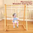 FUNLIO Montessori Wooden Swing Set for Toddlers 6-36 Months, Foldable Indoor Baby Swing Set of Durable Pine, Portable with 4 Sandbags &Extension Straps, Toddler Swing for Indoor/Outdoor