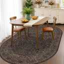 Dark Brown Vintage Oval 5x8 Area Rug, Washable Boho Floral Carpet for Dining Room Under Kitchen Table, Bedroom Beside Bed, Office - Oriental Low Pile Non Slip & Stain Resistant