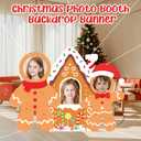 Christmas Gingerbread House Photo Backdrop, Christmas Photo Booth Backdrop Banner Large Fabric Face Gingerbread Holiday Party Background Wall Decorations for Xmas Holiday Party Supplies