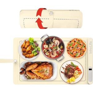 Food Warming Mat, Upgraded Warming Mat for Food with Graphene Heating Film, Roll Up Electric Warming Tray with 7 Temp Settings, Silicone Food Warmers for Parties and Buffet (Butter Yellow)
