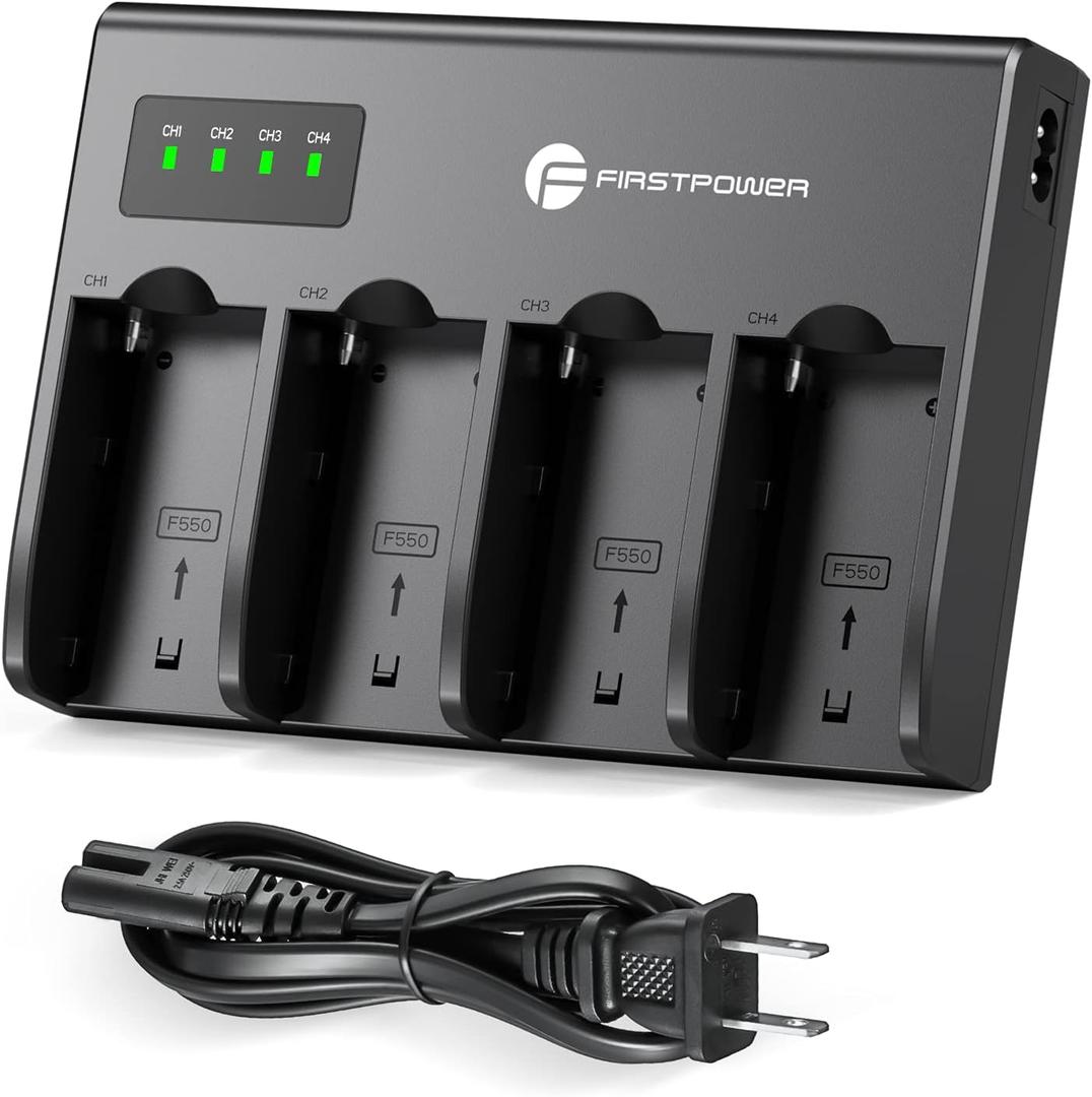 FirstPower 4-Channel Fast Charger for Sony NP-F970, NP-F960, NP-F950, NP-F930, NP-F770, NP-F750, NP-F570, NP-F550, NP-F530 Camera Camcorder Battery