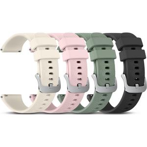 Vanjua 18mm Watch Bands Quick Release Replacement Wristband, 4 Pack Soft Silicone Waterproof Sport Straps Band for Men Women (Black+Cactus+Pink+Starlight)