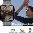 Bestsure Milanese Loop Watch Band Compatible with Apple Watch 42/44/45/46/49mm, Metal Stainless Steel Mesh, Dual Magnetic Clasp, for Series 9/8/7/6/5/4/SE/3/2/1, Ultra, Men & Women, Silver