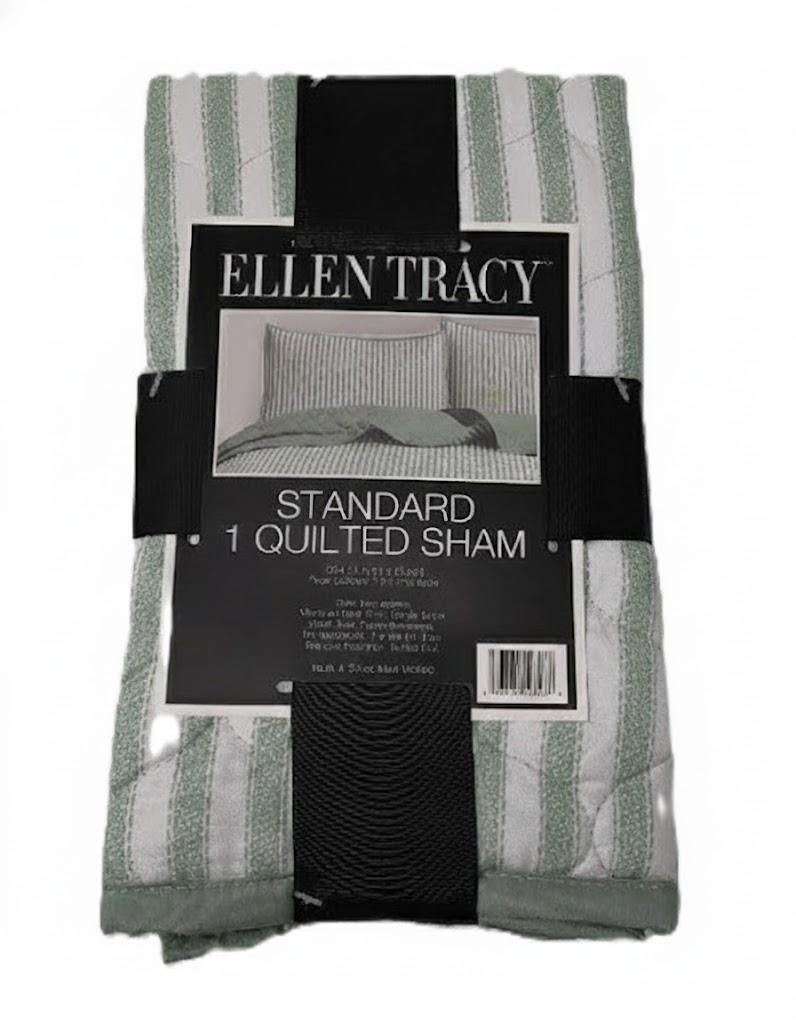 Ellen Tracy Standard 1 Quilted Sham 20x36 100% Polyester Green/White