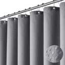 Dynamene Extra Long Fabric Shower Curtain - Waffle Weave 90 Inches Long Heavy Duty Cloth Shower Curtains for Bathroom, 256GSM Tall Hotel Luxury Bath Curtain Set with 12 Plastic Hooks,Grey/Gray