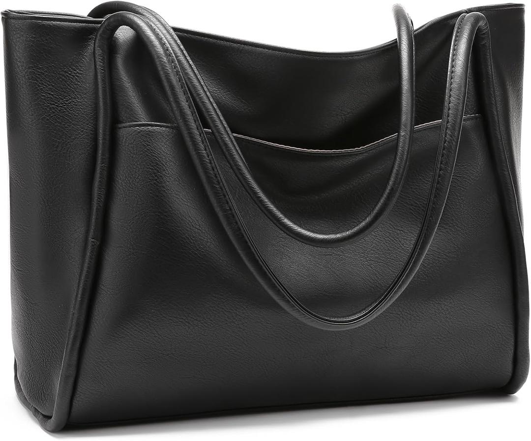 GAEKEAO Tote Bag for Women Work with Zipper Vegan Leather Ladies Travel Shoulder Bags Purses and Handbags Casual Weekender (A02 Black)