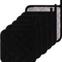 Kitchen Pot Holders Set Heat Resistant Pure Cotton Potholders Kit Trivets Large Coasters Hot Pads Terry Pot Holders for Everyday Cooking and Baking by 7 x 7 Inch Set of 6 Black