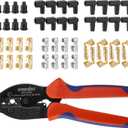 Ratchet Spark Plug Wire Crimping Tool Kit, 24PCS 180 Degree/90 Degree/Straight Spark Plug Coil Terminals & 24PCS Boots, Ratcheting Wire Crimper Diameter 8.5-8m