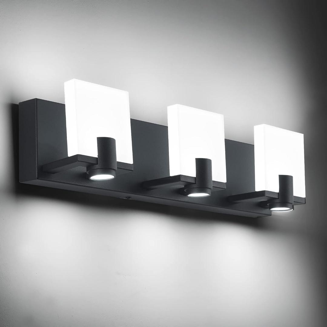 PRESDE Modern Bathroom Light Fixtures Black Bathroom Light 3 Light LED Vanity Light Fixtures Over Mirror Bath Wall Lighting Dimmable