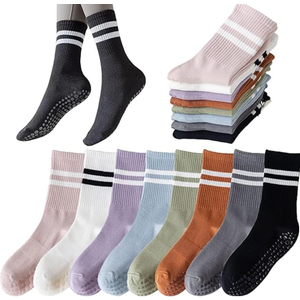 Tergy 8 Pairs Long Yoga Socks with Grip for Women Anti Skid Gripper Socks No Slip Socks for Pilates, Barre, Dance,Yoga