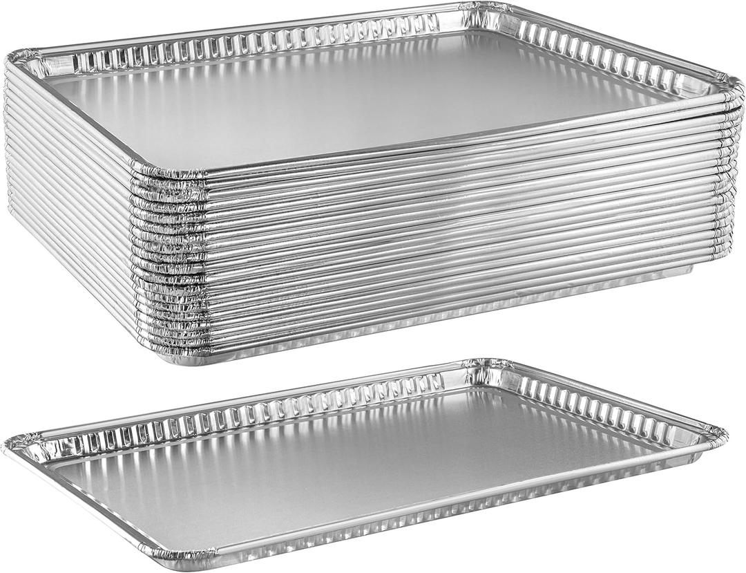 16 x 11 Inch 20 Pack Large Aluminum Pans Cookie Sheets Heavy Duty Non Stick Disposable Baking Trays for Cookies Bacon Brownies Rectangular Foil Pans for Oven Broiler Cooking Grilling Catering