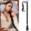 Sofeiyan Long Braid Ponytail Extension with Hair Tie Straight Sleek Wrap Around Hair Extensions Braid Pony Tail Fluffy Natural Soft Synthetic Hairpieces for Women Daily Wear, 34 inch-Black