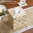 CHI AN HOME 5.5 Square Tissue Box Cover, Capiz Shells Cube Tissue Box Holder with Bottom Slider, Checkered Tissue Box Cover Mother of Pearl Decorative Tissue Holder for Bathroom Vanity, Office, Ivory