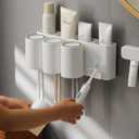 Wall-Mounted Toothbrush and Toothpaste Holder - Self-Draining Design, Easy Installation, Space-Saving, White (Quadruple - Four Normal Cups)