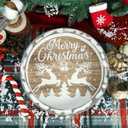 Putuo Decor Round Christmas Serving Tray Christmas Decorations for Home Rustic Decorative Wooden Tray Christmas Tray Serving Platters for Entertaining for Coffee Wine Table Serving (Brown and White)