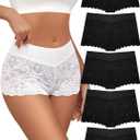 ALL OF SHE Lace Boyshort Sexy Underwear Womens Panties Cheeky Plus Size Lingerie Stretch Cotton Waistband XL 5 Pack