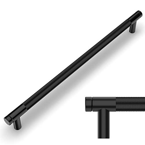 Amerdeco 10 Pack Matte Black Knurled Cabinet Pulls 10 Inch Center to Center Kitchen Cabinet Handles for Drawer Dresser, Cupboard and Wardrobe ZH0031