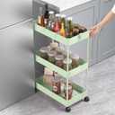 SPACELEAD 3 Tier Rolling Cart with Wheels, Storage Craft Art Trolley Organizer Serving, 3 Hanging Baskets Easy Assembly, for Office, Living Room, Kitchen, Green