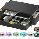 Spacrea Desk Organizer and Accessories, Computer Monitor Stand Riser with Drawer and 2 Pen Holders, Office Desk Accessories & Workspace Organizers for Office Supplies (Black)