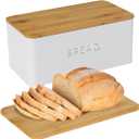 Culinary Couture White Bread Box for Kitchen Countertop with Bamboo Lid - Large BreadBox for Homemade Bread - Storage BreadBox with Cutting Board Lid