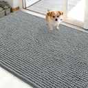 OLANLY Dog Door Mat for Muddy Paws 48x30, Ultra Absorbent Chenille Mud Doormat, Non-Slip Washable and Dirt Trapping Doormat for Indoor Entryway, Quick-Dry Indoor Pet Bed Mats for Dogs, Grey