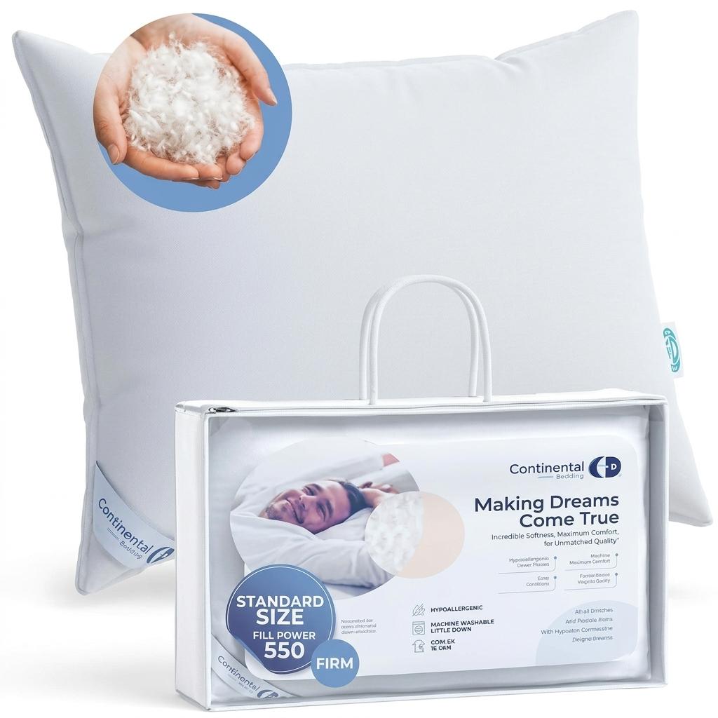 100% Luxury Down Pillows Standard Size Pack of 1 - Family Made in New York - Breathable Bed Pillows for Sleeping, Back, Side, Stomach Sleepers - 550FP Firm, Moderate Firmness and Loft