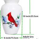 Adult Urn for Human Ashes, Red Cardinal Cremation Urn, White Funeral Urn, Decorative Urn, Large Memorial Urn with Velvet Bag, up to 200 Lbs Capacity