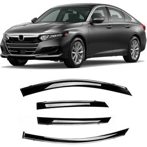 Tape-On Smoke Tint with Chrome Trim Window Visors Compatible with 2018-2022 Honda Accord Sedan Shatterproof Window Deflectors 4pcs